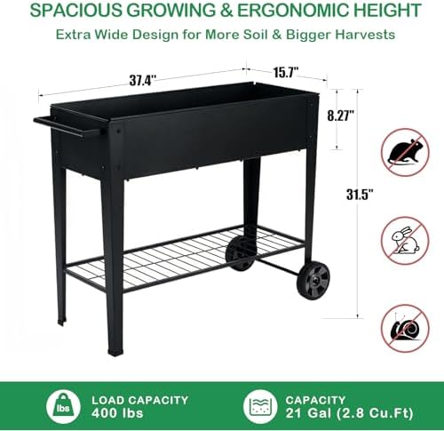 31.5" Tall Elevated Mobile Raised Garden Bed with Wheels and Shelf - Image 3
