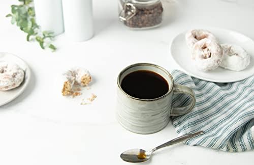 KooK Glazed Coffee Mugs, Ceramic, Microwave & Dishwasher Safe, 13 oz, Java/Slate Lined, Set of 2 - Image 2