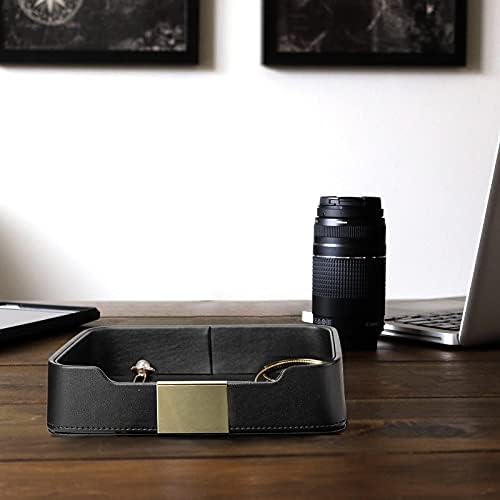 SANZIE Leather Tray Organizer, Valet Tray Key Bowl (Metal Gilded, Black) - Image 6