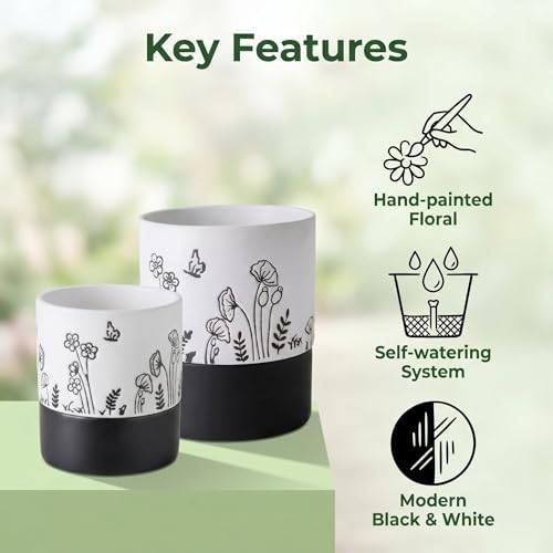Nihow Self Watering Pots for Indoor Plants,4.5+6 Inch,White Hand Painting - Image 4