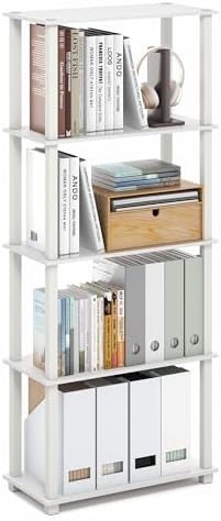 Furinno Turn-S-Tube Book Shelf, 5-Tier Toolless Storage Shelves with Square Tubes, Shelving Unit for Organization and Storage for Living Room, Home Office, White by Furinno-FitsYourSpaceFitsYourBudget