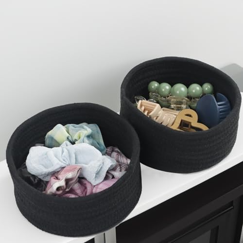 Small Woven Cotton Rope Baskets, Set of 3, Black - Image 6