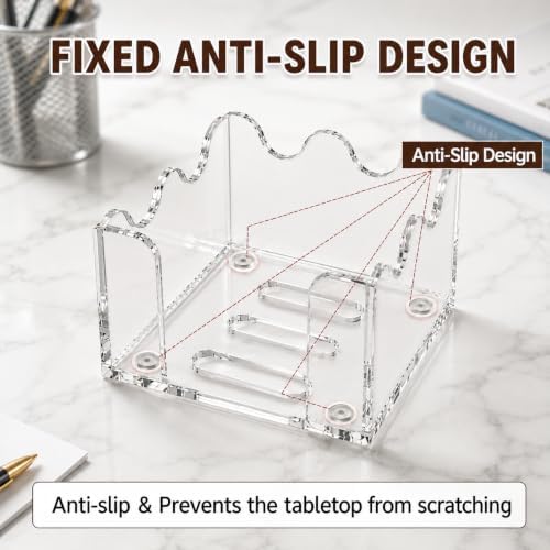 3x3 Inch Scalloped Acrylic Sticky Note Holder, Clear Cute Post It Note Dispenser, Notepad Holder with Wave Design, Thick Acrylic Desk Organizer for Office, Home, Dorm, Classroom (Crystal Clear) - Image 5
