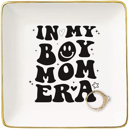 NZY Gender Reveal Gift-New Mother-Baby Present Shower-Newborn -Baby Announcement Present-Christmas Gift-Ceramic Jewelry Tray Trinket Holder Ring Dish-Boy Mom Club-In My Boy Mom Era by NZY