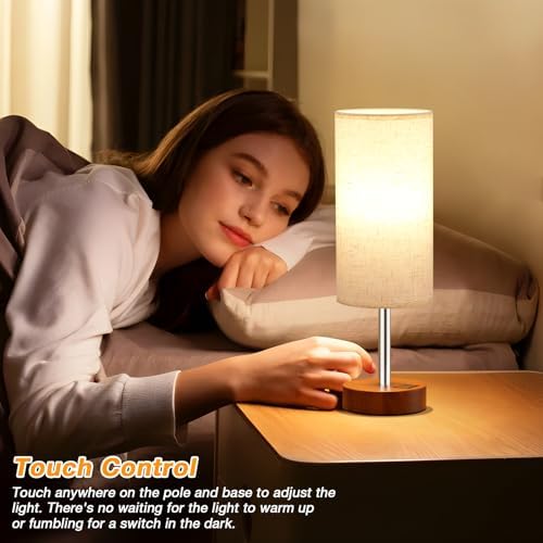 Dicoool Bedside Table Lamp for Bedroom - 3-Way Dimmable Touch Lamp, USB A+C - Image 2