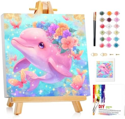 Mandun Dolphin Paint by Numbers Kit for Kids, 8x8 inch by MANDUN