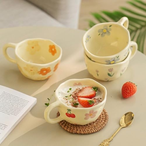 Creative Cute Coffee Mug Floral Ceramic Coffee Mug Flower Cute Cup for Women Girl 8.5oz Handmade Hot Chocolate Mugs for Latte Milk Tea Valentine’s Day Mother’s Day Birthday Christmas (Cherry) - Image 2