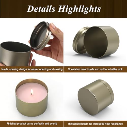PCREGPAE 8OZ Champange Candle Tins Cans with Lids，Wicks for Making Candle - Image 5