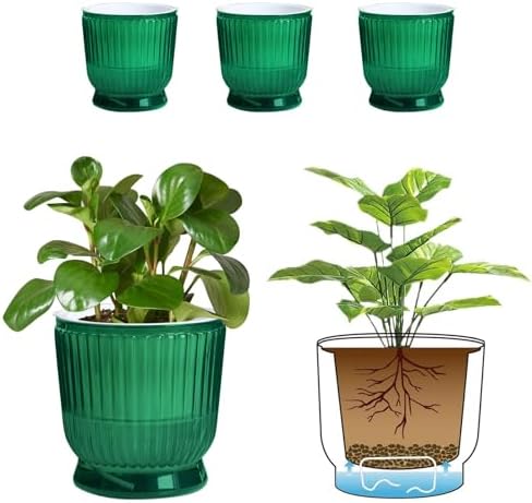 T4U Self Watering Pots for Indoor Plants 6 Inch 4 Pack Planter Green by T4U