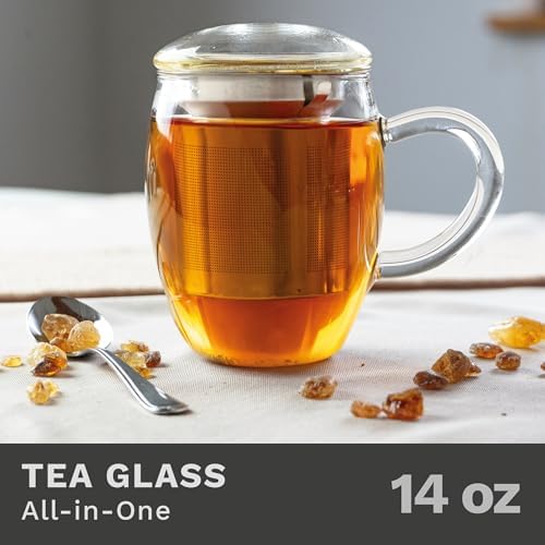 Creano 2pcs All-In-One Tea Glass with Stainless Steel Infuser and Lid - 14oz (400ml) - Image 2