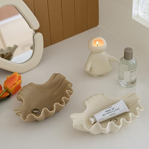 WENSHUO Ocean Shell Ceramic Decorative Bowl, Jewelry Dish for Rings, Trinkets, Crème (Matte Crème) - Image 2