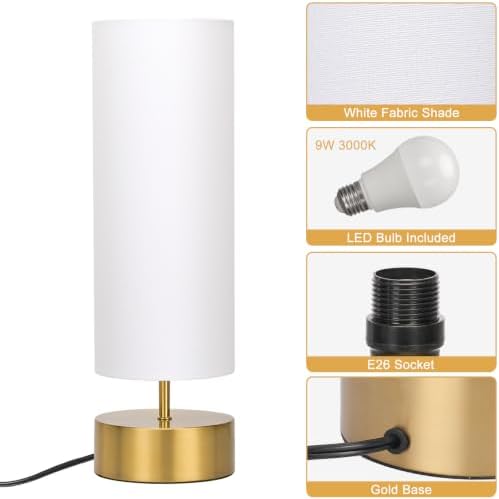 3-Way Dimmable Table Lamp, Touch Control Gold Bedside Lamp with White Shade - Image 6