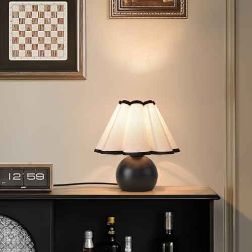 Matte Black Small Touch Control Table Lamp for Bedroom,Black Bedside Lamps for Nightstand,Cute Mini Small Table Lamps for Small Spaces with Scalloped Shade for Kitchen Counter,Bookshelf,Living Room - Image 4