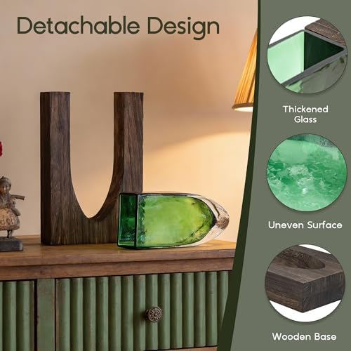 Wood and Glass Inlay Vases Farmhouse Wooden Glass Flower Vase Solid Wood Glass Vase Home Decor Vases for Centerpiece (9.37) - Image 5