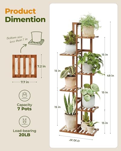 Bamworld Bamboo Plant Stand Indoor 6 Tiered Plant Shelf, Tea Brown 48 Inch - Image 5