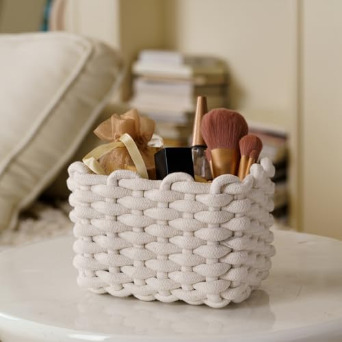 Small Woven Square Basket for Storage & Organizing, Cute Mini Cotton Rope Empty Gift Basket for Mother's Day Bedside Caddy Shelves Bathroom Dresser, Minimalist Chic Design for Nursery, Bedroom, Office - Image 2