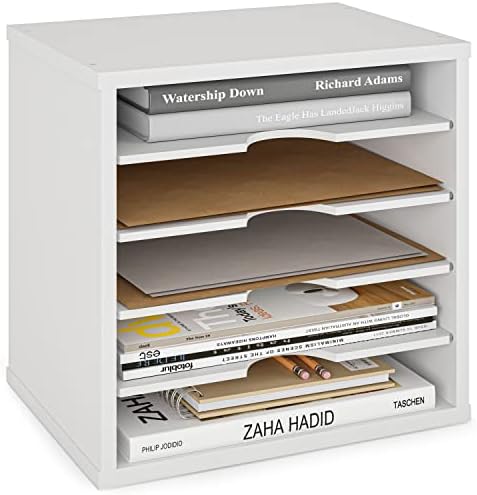 Ballucci File Organizer Paper Sorter, 5 Tier Adjustable Shelves Office Desk Organizer, 13 5/8" x 9 1/4" x 12", White by Ballucci