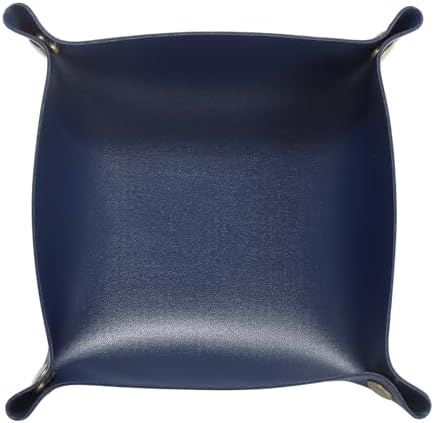 HARFINGTON PU Leather Valet Tray Unisex Folding Small Catchall Tray Portable Entryway Table Tray Nightstand Bedside Desk Tray for Key Wallet Watch Coin Jewelry Dice, Dark Blue by HARFINGTON