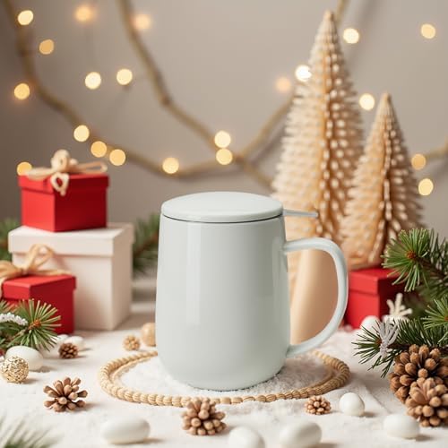 Sweese 20 OZ Porcelain Tea Mug with Infuser and Lid, Loose Leaf Tea Cup, Gifts for Tea Lover - White - Image 6