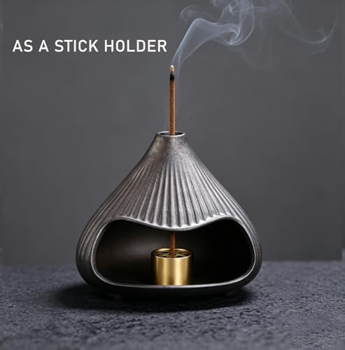 Ceramic Incense Holder, Mini Palo Santo Burner Chimney for Palo Santo Sticks, Cone Incense and Sage Smudging, Handmade Cone Incense Holder Burner for Yoga, Meditation, and Energy Cleansing (Black 01) - Image 4