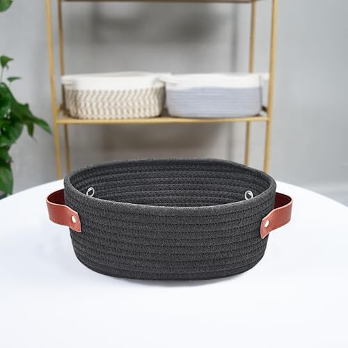 ABenkle Small Woven Basket, Mini Cotton Rope Storage Basket, Tiny Easter Basket, Shelf Basket, Oval Decorative Toy Dog Cat Basket for Nursery, Empty Gift Basket, 9.4" x 5.9" x 3.9" XS - Image 6
