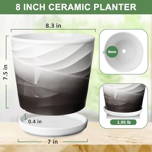 8 Inch Ceramic Plant Pot,Dark Gray+White - Image 3