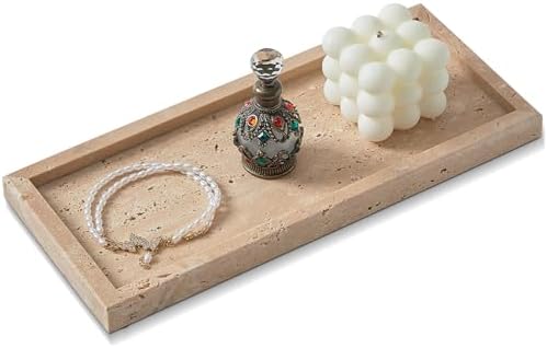 Natural Travertine Vanity Tray, Stone Organizer for Bathroom & Kitchen by SumlusMarbleTheory