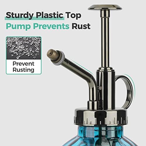 T4U Glass Plant Mister 200ML, Vintage Spray Bottle with Top Pump Fine Mist Flower Garden Sprayer Small Decorative Spritzer Watering Can Gift for Indoor Outdoor Succulent House Plant (Blue) - Image 2