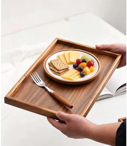 11.8 x 7.8 Inches - Black Walnut Wood - Wooden Serving Tray, Rectangular Decorative Platter for Kitchen, Coffee Table and Home Decor by Unknown