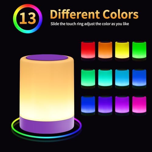 OORUN Touch Bedside Table Lamp,13 RGB Colors & 5 Brightness, USB Rechargeable Desk Lamp, Remote Control Dimmable Night Light with RGB Color Changing,Portable Lamp for Baby, Living Room (Purple) - Image 3