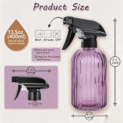 Glass Handheld Spray Bottle, 13.5oz, Purple, Adjustable Nozzle - Image 3