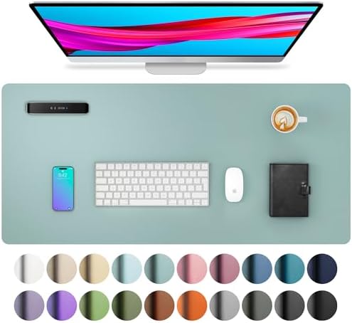 Aothia Leather Desk Pad Protector, Mouse Pad, Office Desk Mat, Non-Slip PU Leather Desk Blotter, Laptop Desk Pad, Waterproof Desk Writing Pad for Office and Home (23.6" x 13.7", Light Blue) by AothiaSimpleNaturalUnique