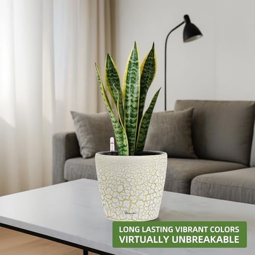 Dexceder 11x10 Self Watering Planter (White Gold Crackle) - Image 6