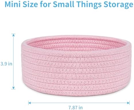 ABenkle Small Woven Basket, Empty Tiny Shallow Storage Baskets, Mini Cotton Rope Baskets, Round Decorative Hamper, Basket Storage Bins for Toys, Spa, Socks, Nursery, Living Room- Pink - Image 2