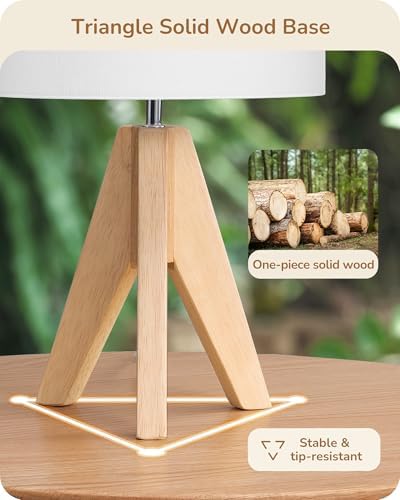 EDISHINE Small Cute Table Lamp, Wood Tripod Nightstand Lamp, 14.2 Inch - Image 2