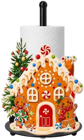 Christmas Gingerbread House Paper Towel Holder, Farmhouse Xmas Kitchen Countertop Decor, Gingerbread Man Christmas Paper Towel Roll Stand, Christmas Housewarming Birthday Gift for Women Mom by Taesun