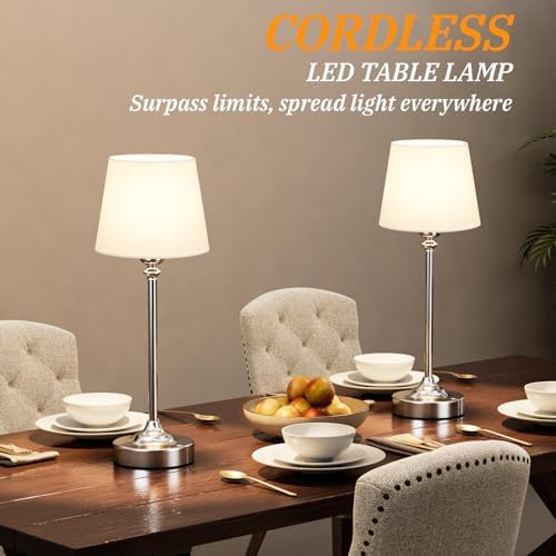 Kakanuo Cordless Table Lamp Rechargeable Silver - 1 Pack 4000mAH Battery Operated Lamp for Decor, 3000K Stepless Dimming Touch Control Wireless Lamp for Bedroom, Dining Table, Counter, Living Room - Image 4