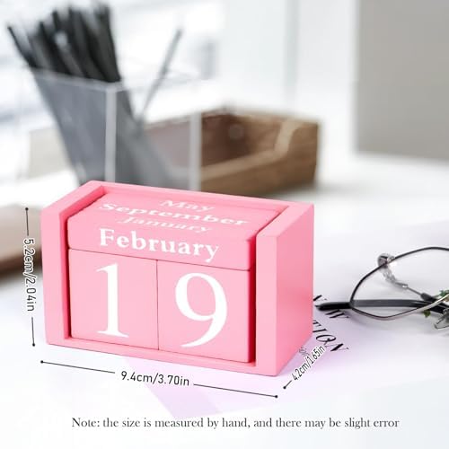 Notakia Pink Decor Wooden Desk Blocks Calendar Perpetual Block Cute Office Pink Desk Accessories Preppy Room Decor for Women - Image 2