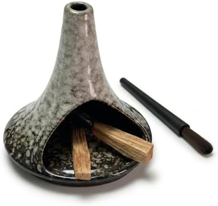 Ceramic Palo Santo Holder & Ash Catcher with Mini Chimney, Incense Holder & Sage Burner, Wabi-Sabi Home Decor for Meditation & Yoga (Ash Stone) by Unknown