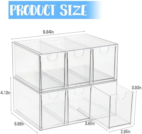 6 Drawers Tea Bag Organizer, Clear Acrylic Tea Bag Storage Organizer, Stackable Tea Packet Drawers Holder for Cabinet, Pantry, Kitchen, Countertop - Image 2