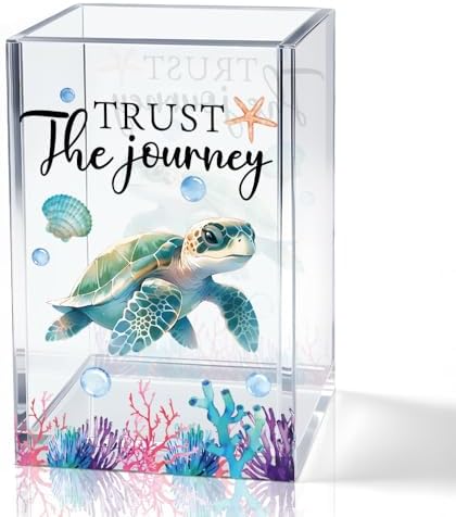 Trust The Journey Sea Turtle Acrylic Pencil Holder Cup for Women by QYUVK