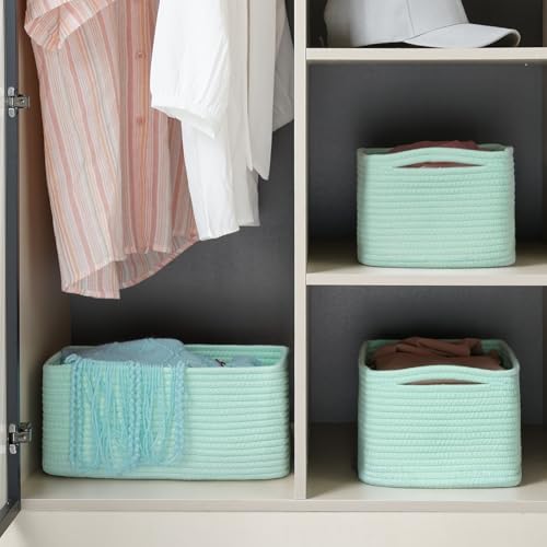 3 Pack Storage Baskets for Organizing, 13.7×9.5×6.3", Cream Green - Image 2