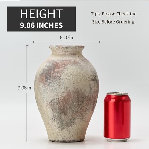 SIDUCAL Ceramic Vintage Flower Vase | 9 Inch Large Pottery Rustic Farmhouse Boho Vase for Home Decor, Table, Living Room, Bathroom, Coffee Desk, Shelf, Mantel Decoration, Wedding, Terra - Image 3