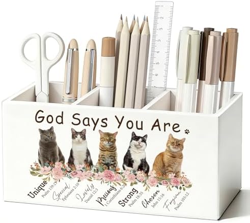 Christian Inspirational Cat Pen Pencil Holder for Desk Decor by Unknown