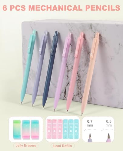 56 PCS Aesthetic School Supplies with Large Pencil Case, 5 Inspirational Ballpoint Pens, 12 Pastel Highlighters, 5 Black Ink Gel Pens, 6 Mechanical Pencils 0.5-0.7mm College Student Essentials (Green) - Image 6