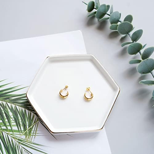 HANKOR 4.7 inch Ceramic Jewelry Dish Tray, Small Ring Holder Dish, White Catch All Trinket Tray for Keys Rings Earrings - Image 2