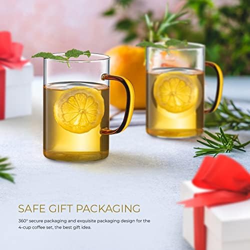Clear Glass Coffee Mugs Set of 4 – 17 Oz Large Coffee Cups Ideal for Latte, Cappuccino, Tea – Premium Glass Mug for Hot Beverages with Colored Handles – Dishwasher and Microwave Safe Latte Mugs - Image 5
