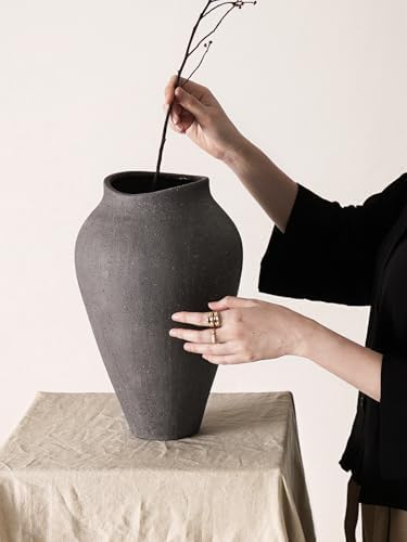 Ceramic Vase - Large 13.6 Inch Tall Floor Vase for Centerpieces, Farmhouse Flower Vases, Rustic Minimalist Home Decor for Living Room, Enterway, Wedding (Sandstone Dark Gray) - Image 5