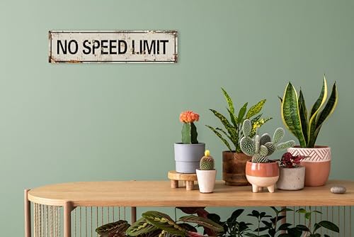 AWISZZZ No Speed Limit Signs Vintage Reproduction Funny Garage Man Cave Metal Sign Door Accessories Wall Decor Vintage Signs Retro Art Plaque for Garden Pub Coffee Hanging Decor 4x16 In - Image 4