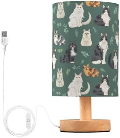 Fustylead Pretty Norwegian Forest Cats and Twigs Bedside Table Lamps with USB Port for Bedroom Lamp Accent Table Lamp Small Nightstand Lamp Linen Shade Decorative Lamps for Kids|Reading|Dome|Home by Fustylead